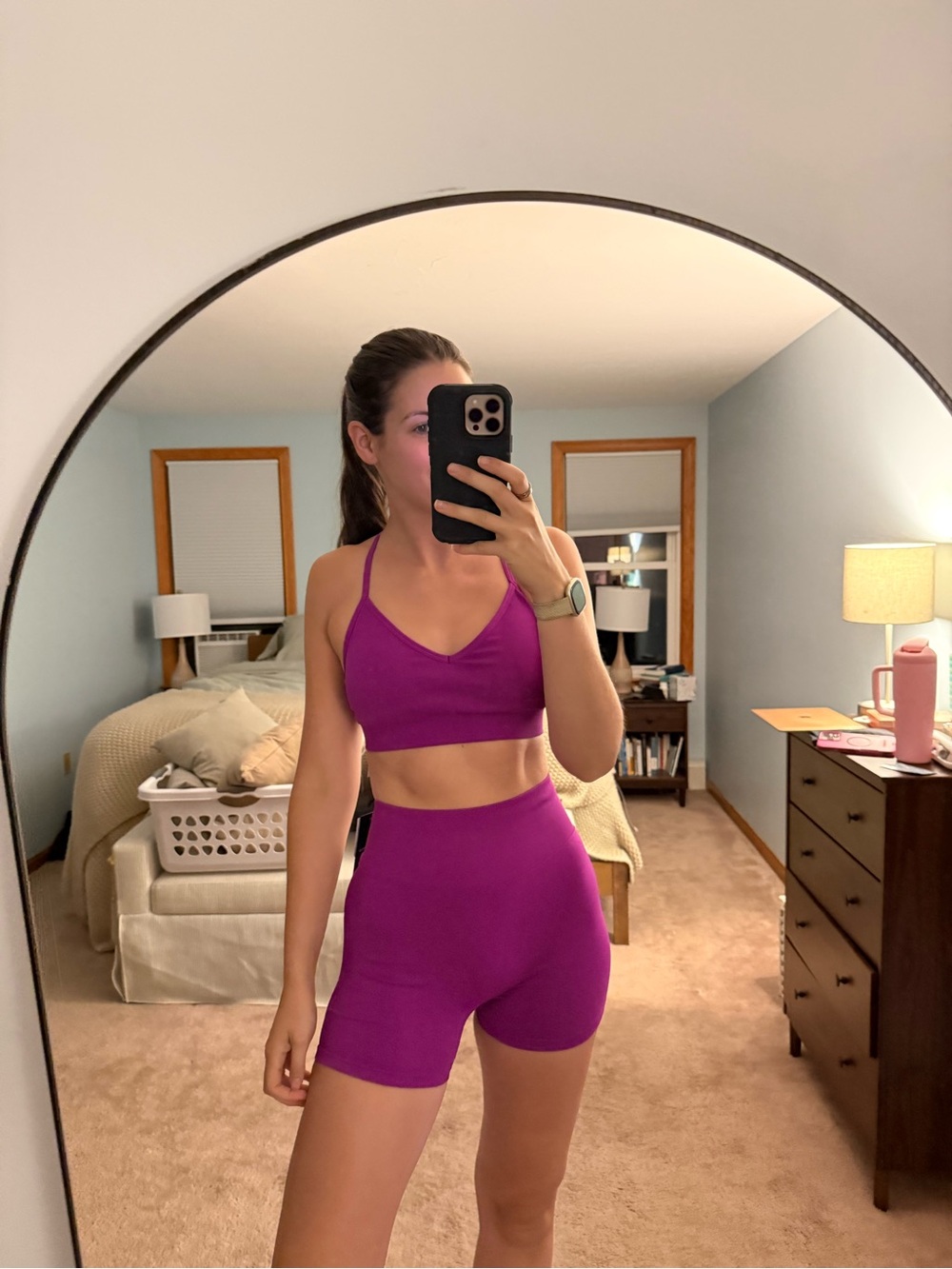 Fabletics Purple Seamless Sports Bra & High-Waist Spandex Set